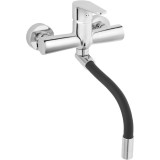 Baterie lavoar/chiuveta bucatarie Ferro Algeo, cartus ceramic, regulator debit, montare perete, pipa flexibila, Crom