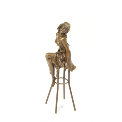 Doamna la bar-statueta bronz pe un soclu din marmura BJ-13 foto