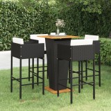 Cumpara ieftin Set mobilier bar de grădină cu perne, 5 piese, negru, poliratan
