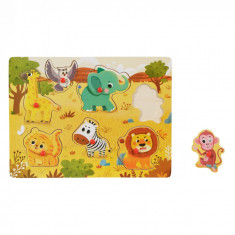 Puzzle Educativ cu Animale- 7 Piese lemn cu maner, Dimensiune 30x22cm