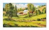 Tablou peisaj cu case taranesti pictat manual, O zi minunata, 100x60cm ulei pe panza Constantin Feraru