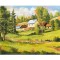 Tablou peisaj cu case taranesti pictat manual, O zi minunata, 100x60cm ulei pe panza Constantin Feraru