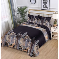 Lenjerie De Pat 3D - Zuzu Xu016, Bumbac, 4 Piese, Fara Elastic, Imprimeu, Negru