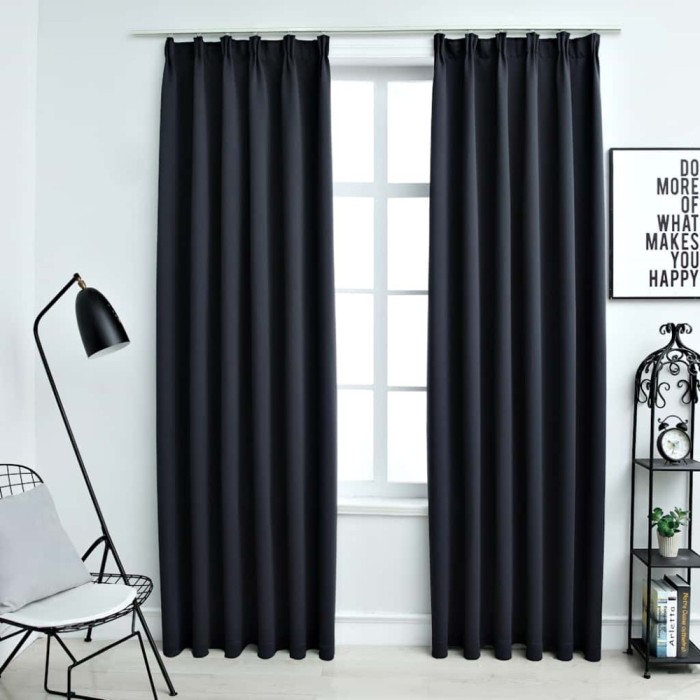 Draperii opace cu c&acirc;rlige, 2 buc., antracit, 140 x 225 cm