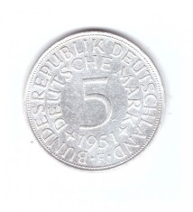 Moneda Germania 5 mark/marci 1951 F, stare buna, curata