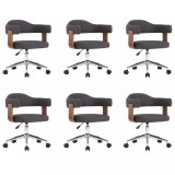 Cumpara ieftin Scaune pivotante de masa, 6 buc., gri, lemn curbat si textil