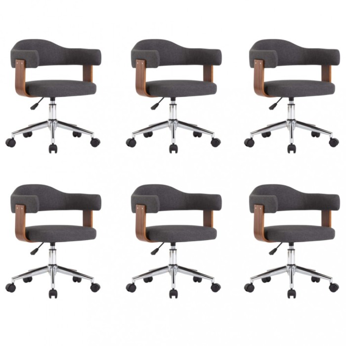 Scaune pivotante de masa, 6 buc., gri, lemn curbat si textil