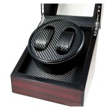 Cumpara ieftin Watch Winder 2 Ceasuri Automatice Watchbox BW Carbon WW1985, Lemn Negru, Piele Eco, Cutie Rotativa Ceasuri, 170x145x145mm