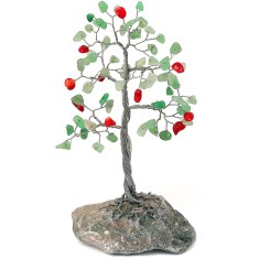 Copac cu cristale Aventurin si Carneol, pietre de prosperitate, suport piatra naturala, handmade 14 cm verde cu rosu