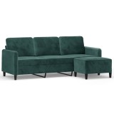 Cumpara ieftin Canapea cu 3 locuri si taburet, verde inchis, 180 cm, catifea