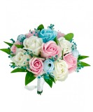 Buchet mediu personalizabil cu trandafiri, mini bujori si floarea miresei (Bleu, Multicolor), Eventissimi&reg;