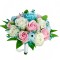 Buchet mediu personalizabil cu trandafiri, mini bujori si floarea miresei (Bleu, Multicolor)