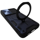 Husa spate TPU negru si plastic bleumarin, inel si protectie camera, pentru Samsung Galaxy S24 FE 5G