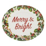 Set Platouri Mici Petrecere Crăciun Merry &amp; Bright, Carton, Alb-Verde, 24.5x20.5cm, 6 Bucati, Oem