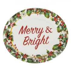 Set Platouri Mici Petrecere Crăciun Merry &amp; Bright, Carton, Alb-Verde, 24.5x20.5cm, 6 Bucati