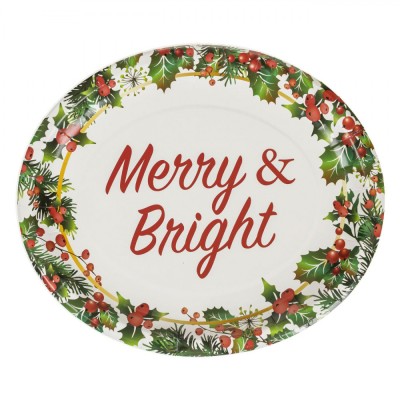 Set Platouri Mici Petrecere Crăciun Merry &amp;amp; Bright, Carton, Alb-Verde, 24.5x20.5cm, 6 Bucati foto