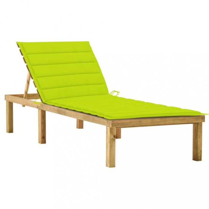 vidaXL Șezlong cu pernă verde aprins, lemn de pin tratat 3065860