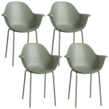 Outsunny Set de 4 Scaune de Grădină Verzi, Stivuibile, cu Spătar &Icirc;nalt și Cotieră, Cadru din Metal, Ideal pentru Spații Exterioare | Aosom Romania