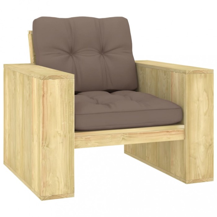 Scaun de gradina cu perne gri taupe, lemn de pin tratat
