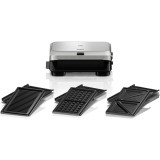Sandwich-maker BRAUN SM5038, 800W, 3 seturi placi detasabile, invelis antiaderent premium, tava colectare grasime, argintiu-negru