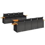 Cumpara ieftin Set mobilier de gradina cu perne, 9 piese, negru, poliratan