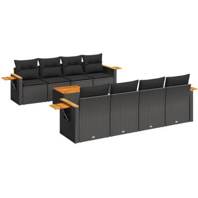Set mobilier de gradina cu perne, 9 piese, negru, poliratan foto