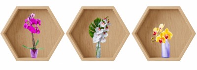 Sticker Orhidee 3D - Nise Hexagon Lemn foto