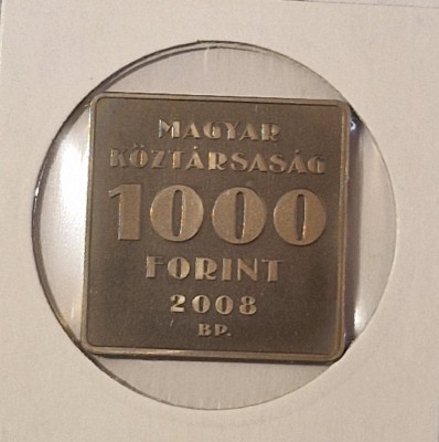 Hungary, Ungaria, 1000 Forint Tivadar Pusk&amp;aacute;s, 2008, KM#809, comemorativa, patrata foto