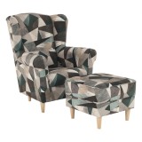 Cumpara ieftin Set fotoliu cu taburet, tapiterie textil maro verde, Astrid, 86x72x105 cm