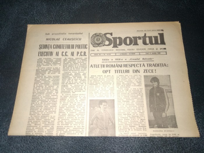 ZIARUL SPORTUL 11 MARTIE 1985