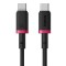 Cablu Baseus Dura Series (P10377803U01-03) - for MacBook, Type-C, Fast Charge, PD 100W, 480Mbps, 2m - Red Black