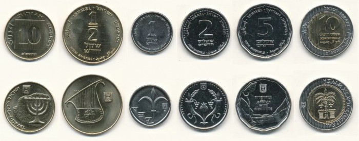 ISRAEL █ SET COMPLET DE MONEDE █ 10 Agorot +1/2+1+2+5+10 Sheqels 5782 2022 UNC