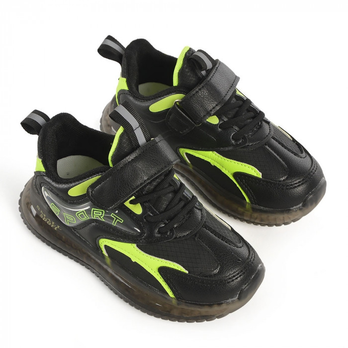 Pantofi Sport De Copii Lara Negru cu Verde