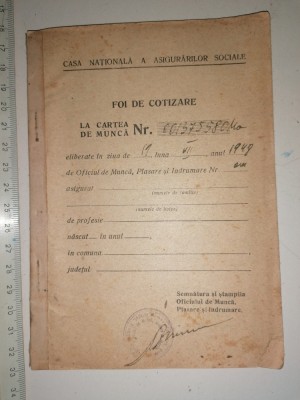 CARNET - FOI DE COTIZARE 1948 foto