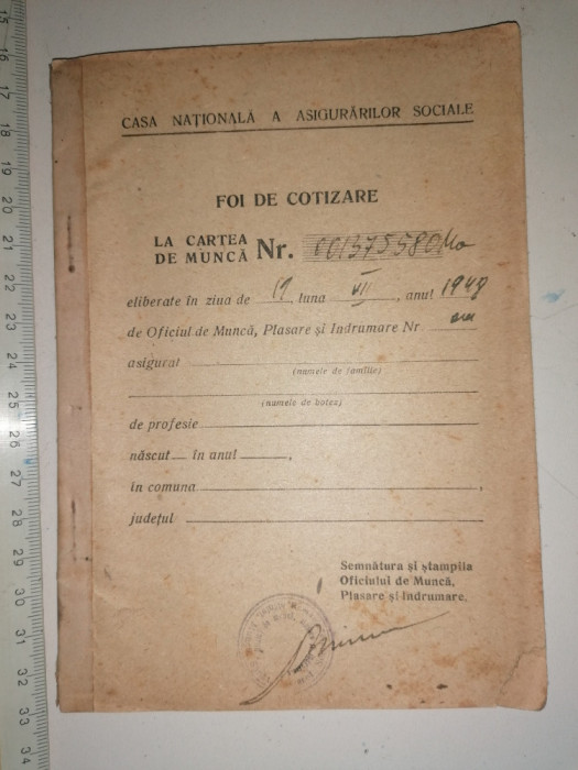 CARNET - FOI DE COTIZARE 1948