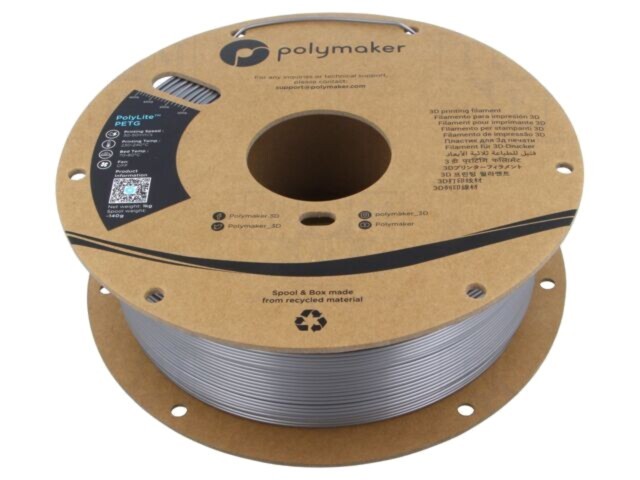 Filament PET-G 1,75mm argintiu 1kg PolyLite&trade; POLYMAKER