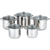 Set oale din inox Grunberg cu capace din sticla, 10 piese