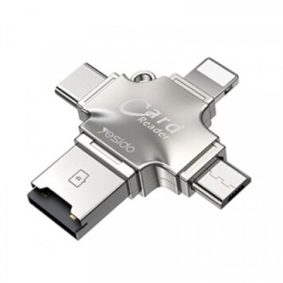 Cititor Card USB / USB-C / Lightning / microUSB Yesido GS13, microSD, Argintiu foto