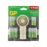 Set 24 baterii GP Super ALKALINE 12x AA + 12x AAA + Ventilator portabil GPPCA15AS753