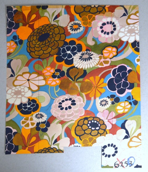 Suzanne Heintz design model floral pentru imprimeuri textile acuarela cca 1970