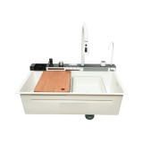 Chiuveta bucatarie multifunctionala din otel inoxidabil alb mat PVD cu doua baterii, afisaj digital temperatura, doua cascade, dozator detergent, spal