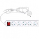 Prelungitor cu impamantare, Intrerupator, 5 locasuri, lungime 1.5 m, Alb, 1 mmp, 16A, Vorel