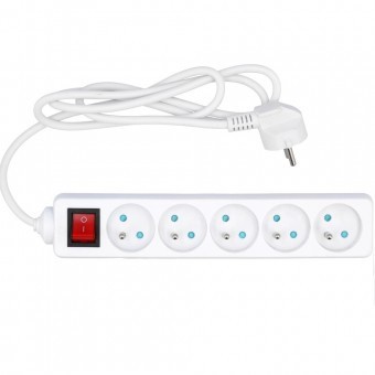 Prelungitor cu impamantare, Intrerupator, 5 locasuri, lungime 1.5 m, Alb, 1 mmp, 16A