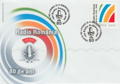 2008 Romania, FDC Societatea de Radiodifuziune 80 ani LP 1820, plic prima zi foto
