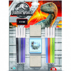 Set pictura 11 piese, 2 stampile, tus si 8 carioci Jurassic World Multiprint