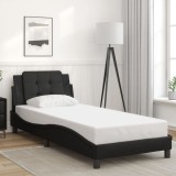 VidaXL Cadru de pat cu tăblie, negru, 90x200 cm, piele ecologică