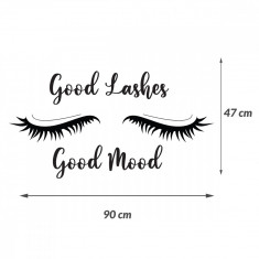 Sticker Decorativ Salon Gene ?Good lashes, good mood?, 47?90 cm, Negru, Oracal foto