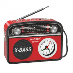 Radio Portabil XB 981BT MP3 cu Ceas ROSU foto