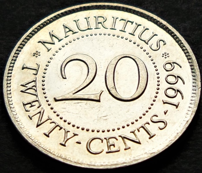 Moneda exotica 20 CENTI - MAURITIUS, anul 1999 *cod 5323 B = A.UNC