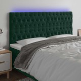 vidaXL Tăblie de pat cu LED, verde &icirc;nchis, 180x7x118/128 cm, catifea 3122823